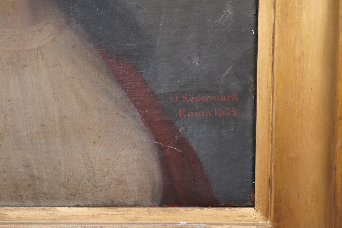 O. Sodermark, Portrait of a young beauty, signed and inscribed Roma and dated 1834, oil on canvas, 52 x 41cm, gilt framed